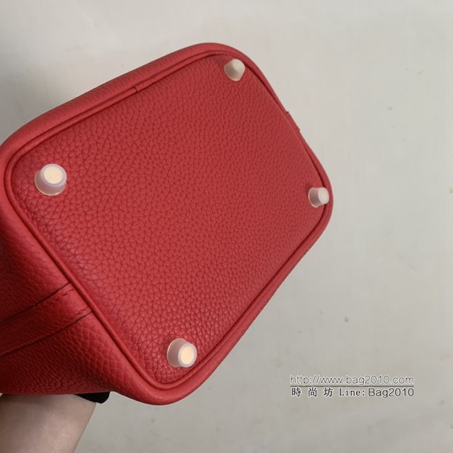 Hermes手提包 愛馬仕Picotin菜籃子女包 18cm TC皮 手工蜜蠟線縫製 中國紅  tdh2023